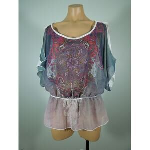A'GACI Sheer Blouse L LARGE Floral & Paisley Print